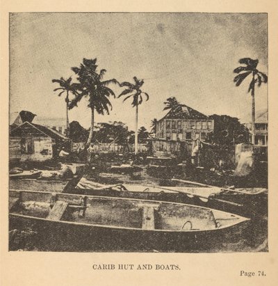 Choza caribe y barcos de Alice D. Le Plongeon