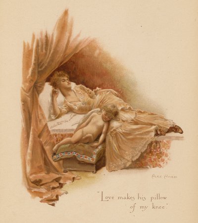 Viejas canciones de amor: "El amor hace su almohada de mi rodilla". (litografía en color) de Alice Havers