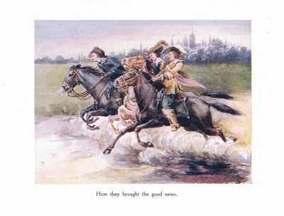 Cómo trajeron las buenas noticias de Gante a Aix, ilustración de Poems for the Young: Robert Browning, c.1920 de Alice Ross