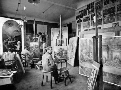 Sala de pintores del Establecimiento Fotográfico Fratelli Alinari en via Nazionale, Florencia de Fratelli Alinari