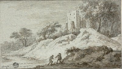 Paisaje con dos figuras y un castillo sobre una colina de Allaert van Everdingen