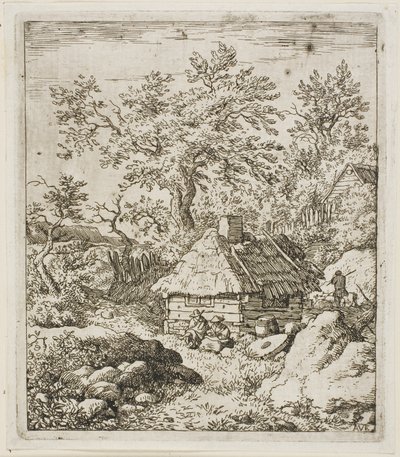 Cabaña de paja entre árboles y rocas de Allaert van Everdingen