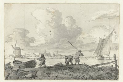 Pescadores con su bote de remos en el Spaarne, cerca de Haarlem de Allaert van Everdingen