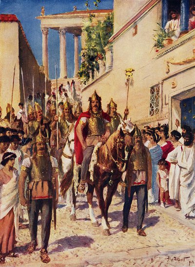 Alarico entrando en Atenas (litografía en color) de Allan (after) Stewart
