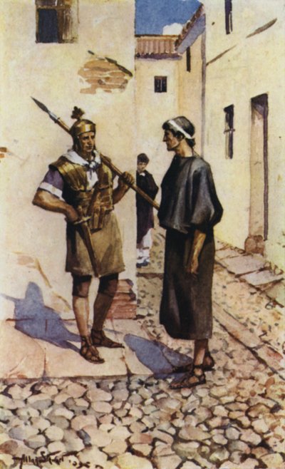 Alban y el Sacerdote (litografía en color) de Allan (after) Stewart