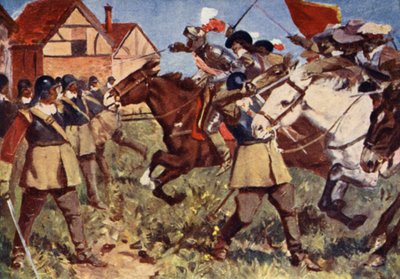 La carga de Rupert en Edgehill (litografía en color) de Allan (after) Stewart