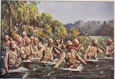 Los Argyll and Sutherland Highlanders cruzando el río Modder, ilustración de 