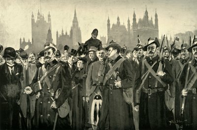 La Respuesta de Londres - Los Voluntarios Imperiales de la Ciudad Cruzando el Puente de Westminster de Allan Stewart