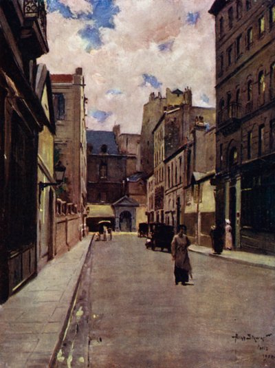 París: Una calle del viejo París, St Germain (litografía en color) de Allan Stewart