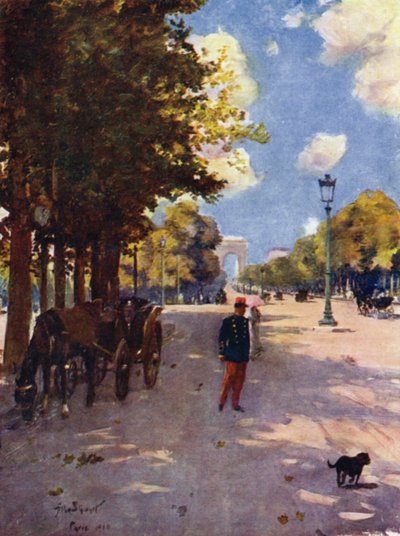 París: Campos Elíseos y Arco del Triunfo (litografía en color) de Allan Stewart