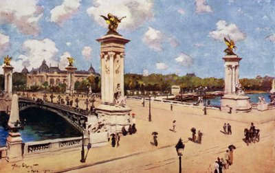 París: Pont Alexandre III (litografía en color) de Allan Stewart