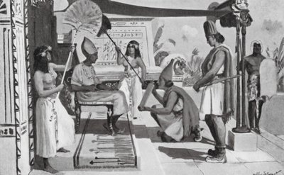 Ramsés II recibiendo una copia de su tratado con los hititas (litografía) de Allan Stewart