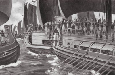 El primer combate marítimo de la historia (litografía) de Allan Stewart