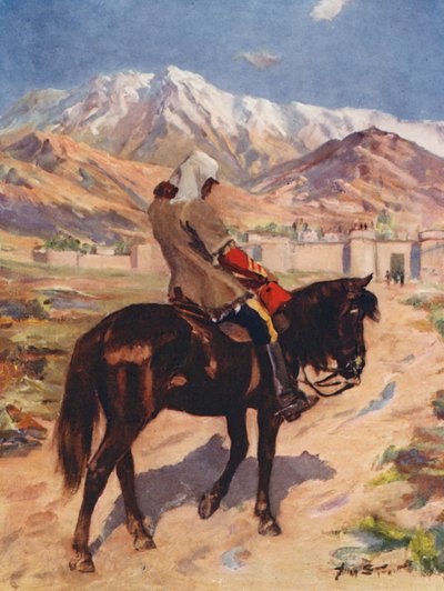 El Dr. Brydon, único superviviente de un ejército, llega solo a Jallalabad (litografía en color) de Allan Stewart