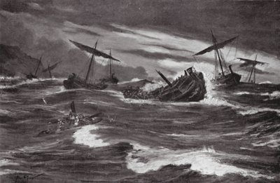 Flota de Jerjes en la bahía de Casthanea (litografía) de Allan Stewart