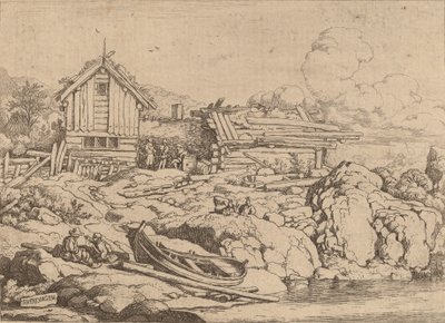 Barco en la orilla del río con tres cabras, probablemente c. 1645-1656 de Allart van Everdingen