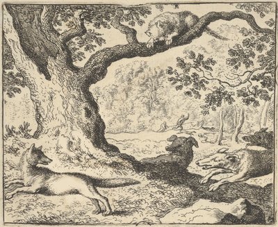 Siguiendo la falsa historia de Renard, su padre es perseguido por perros de caza de Hendrick van..., 1650-75 de Allart van Everdingen