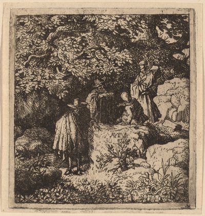 Cuatro figuras bajo un árbol, probablemente c. 1645-1656 de Allart van Everdingen