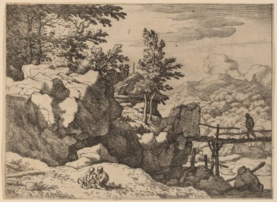 Hombre en un Pequeño Puente de Madera, probablemente c. 1645-1656 de Allart van Everdingen