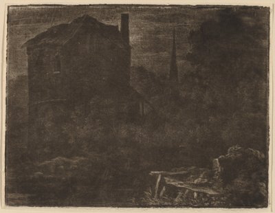 Paisaje Nocturno con Casa y Aguja de Iglesia de Allart van Everdingen