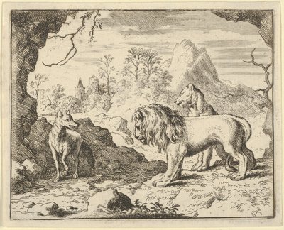 Renard convence al león y la leona de encontrar un tesoro que su padre les robó... de Allart van Everdingen