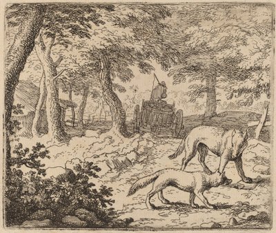 Reynard y el lobo ante el carro de pescado de Allart van Everdingen