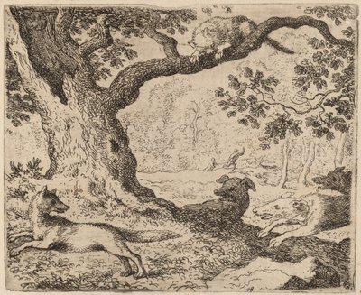 El padre de Reynard y el gato perseguidos por perros de Allart van Everdingen