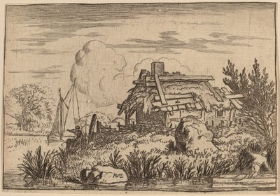 Cabaña en ruinas, rodeada de agua, probablemente c. 1645-1656 de Allart van Everdingen