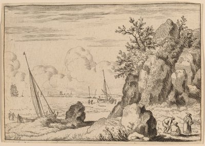 Paisaje marino con tres figuras a la derecha, probablemente c. 1645-1656 de Allart van Everdingen