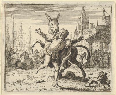 El Asno, Celoso de la Atención que el Perro Recibe de su Amo, Busca Imitar ..., 1650-75 de Allart van Everdingen