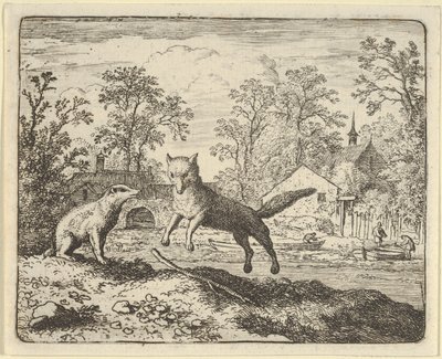 El tejón impone como castigo saltar tres veces sobre un palo en el suelo, 1650-75 de Allart van Everdingen