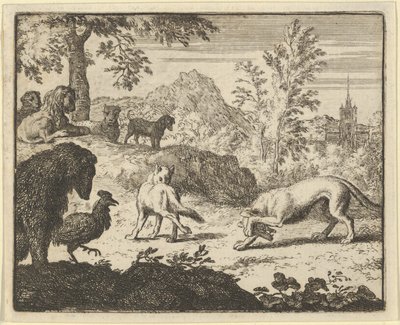 El león permite una pelea entre el lobo y Renard de Allart van Everdingen