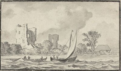 Tres Barcos en un Río con Ruinas a lo Largo de la Orilla de Allart van Everdingen