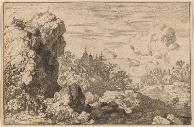 Tres viajeros al pie de una roca alta, probablemente c. 1645-1656 de Allart van Everdingen
