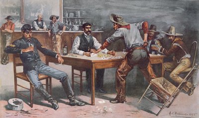 Discusión sobre cartas en un salón del Oeste de Allen Carter (after) Redwood
