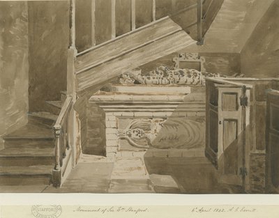 Handsworth - Monumento de Sir William Stanford: dibujo en sepia, 6 Abr 1842 de Allen Edward Everitt