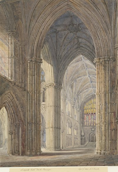 Interior de la Catedral de Lichfield - Transepto Norte: pintura en acuarela de Allen Edward Everitt