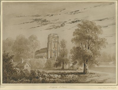 Lichfield - Iglesia de San Chad: dibujo en sepia rojo, Jul 1842 de Allen Edward Everitt