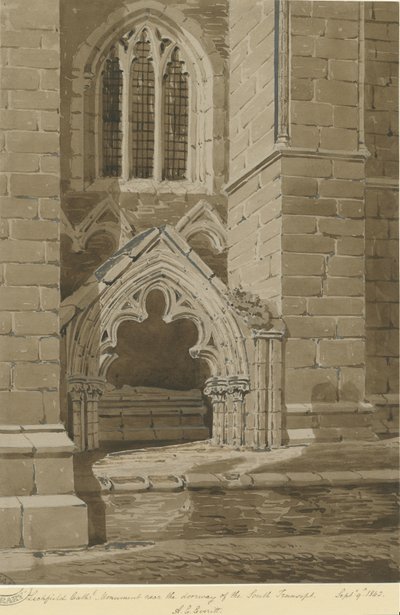 Catedral de Lichfield - Transepto sur: dibujo en sepia roja, 9 de septiembre de 1842 de Allen Edward Everitt