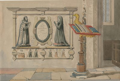 Iglesia de Wednesbury - Monumento a Thomas y Eleanor Parkes: acuarela de Allen Edward Everitt