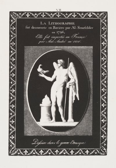 Arte de la Litografía: Hoja Dedicatoria, Lámina VII de Alois Senefelder