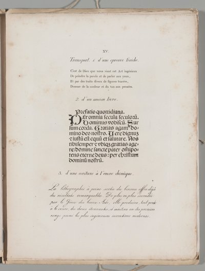 El arte de la litografía: Impresión de letras, plancha XV de Alois Senefelder