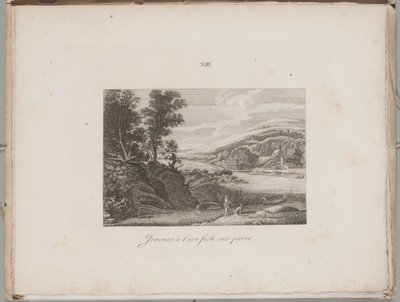 Arte de la litografía: paisaje fluvial, lámina XIII de Alois Senefelder