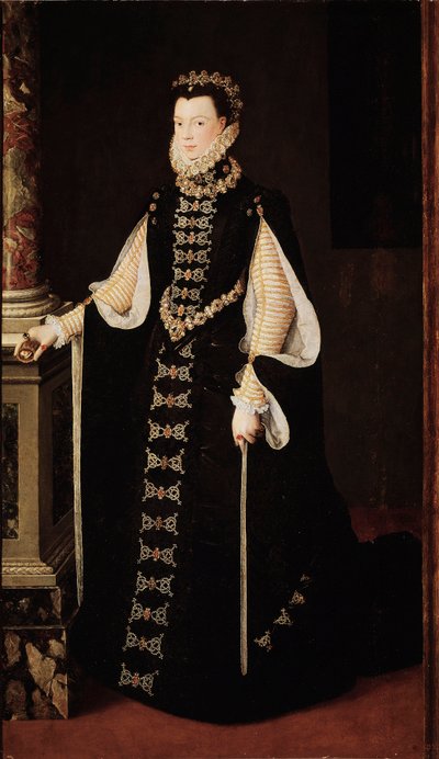 Retrato de Isabel de Francia (1545-1568) o Isabel de Valois, Reina de España. Pintura de Alonso Sánchez Coello (1531-1588). Alrededor de 1568. Madrid, Museo del Prado. de Alonso Sánchez Coello