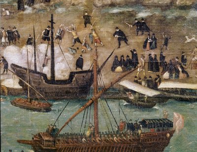 La ciudad de Sevilla, detalle del puerto (finales del siglo XVI) de Alonso Sánchez Coello