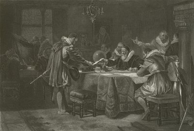 Henry Hudson recibiendo su comisión de la Compañía Holandesa de las Indias Orientales, 1609 de Alonzo Chappel
