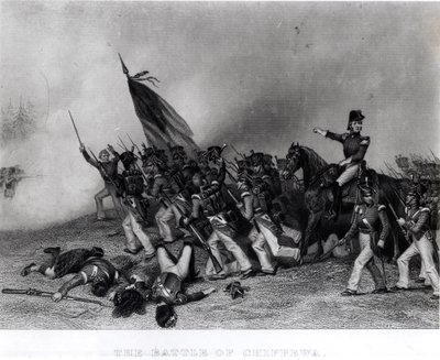 La batalla de Chippewa, el General Scott ordenando la carga del batallón de McNeil, 5 de julio de 1814, grabado por Johnson, Fry und Co. de Alonzo Chappel