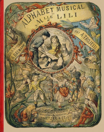 Portada - Grabado extraído del Alfabeto musical de Mlle Lili, de Angelino Trojelli (18..-1916). Bibliotheque & Magasin d