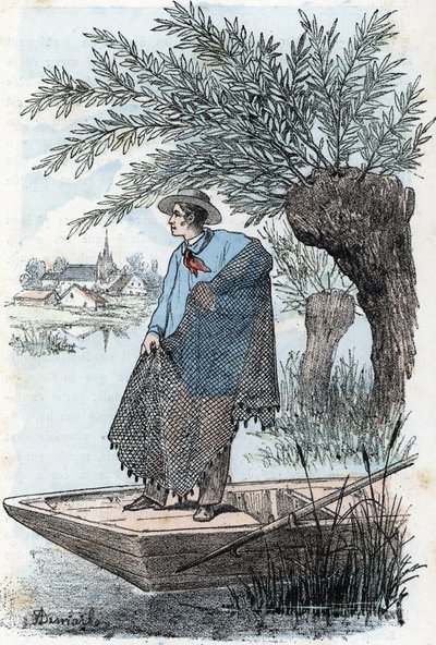 Pesca con red Grabado de "Las necesidades de la vida" de Rengade de Alphonse Demarle