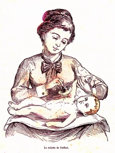 El aseo del niño - La vida normal y la salud por J. Rengade. Dibujo de A. Demarle 1881 de Alphonse Demarle